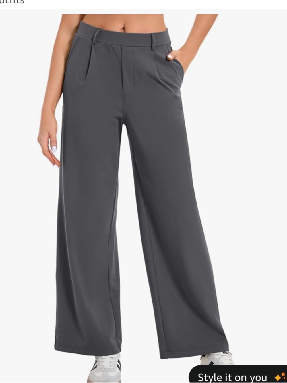 Wide Leg High-Rise Pants in Charcoal Gray